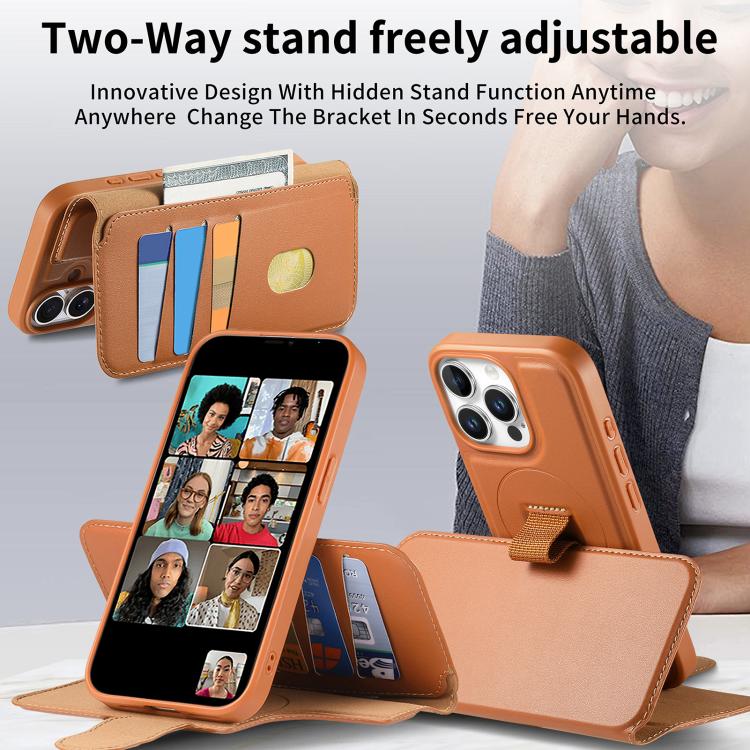 For iPhone 15 Pro Max CaseNeo Finger Grip Strap MagSafe Leather Phone Case(Brown) - iPhone 15 Pro Max Cases by CaseNeo | Online Shopping UK | buy2fix