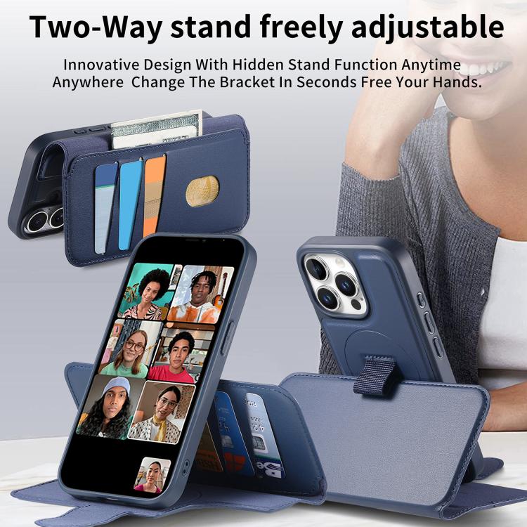 For iPhone 15 Pro Max CaseNeo Finger Grip Strap MagSafe Leather Phone Case(Blue) - iPhone 15 Pro Max Cases by CaseNeo | Online Shopping UK | buy2fix