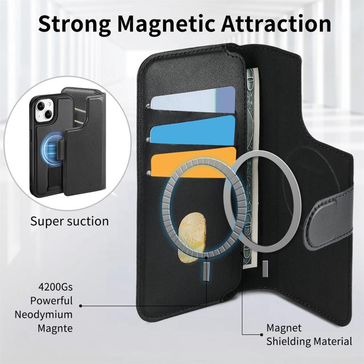 For iPhone 15 Plus / 14 Plus CaseNeo Finger Grip Strap MagSafe Leather Phone Case(Black) - iPhone 15 Plus Cases by CaseNeo | Online Shopping UK | buy2fix