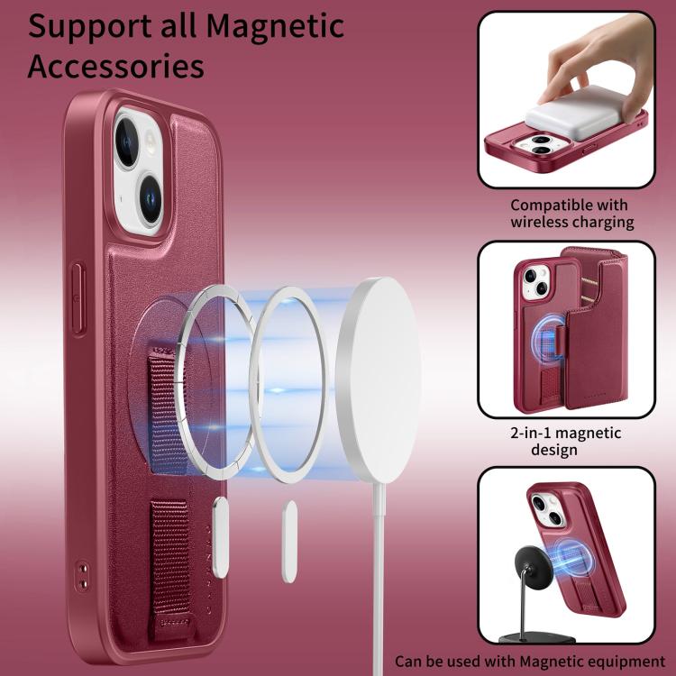 For iPhone 15 Plus / 14 Plus CaseNeo Finger Grip Strap MagSafe Leather Phone Case(Red) - iPhone 15 Plus Cases by CaseNeo | Online Shopping UK | buy2fix