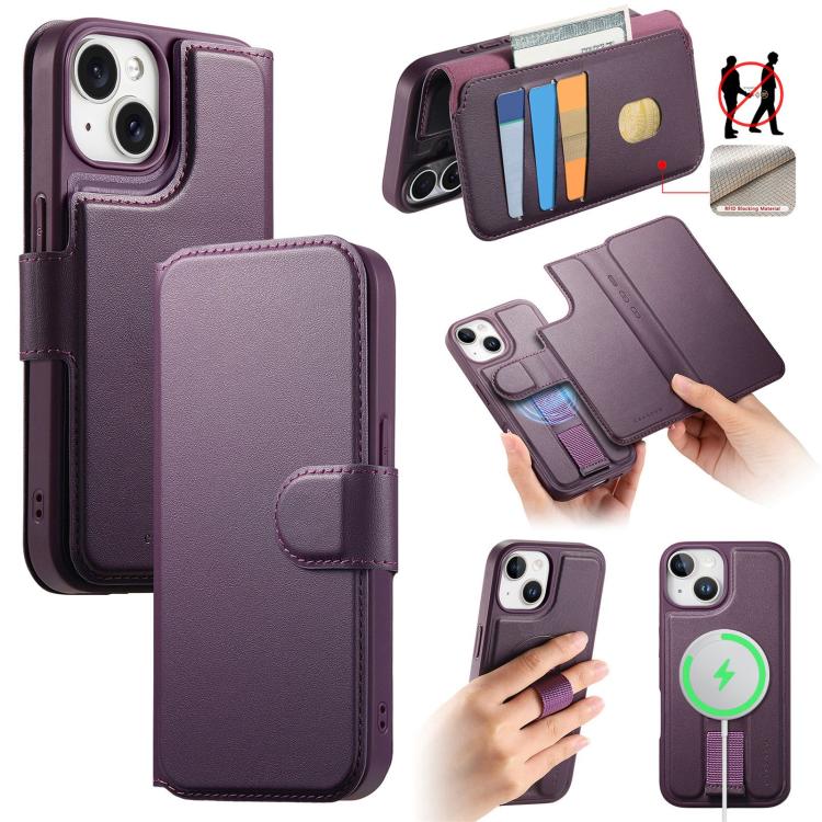 For iPhone 14 / 13 CaseNeo Finger Grip Strap MagSafe Leather Phone Case(Purple) - iPhone 14 Cases by CaseNeo | Online Shopping UK | buy2fix