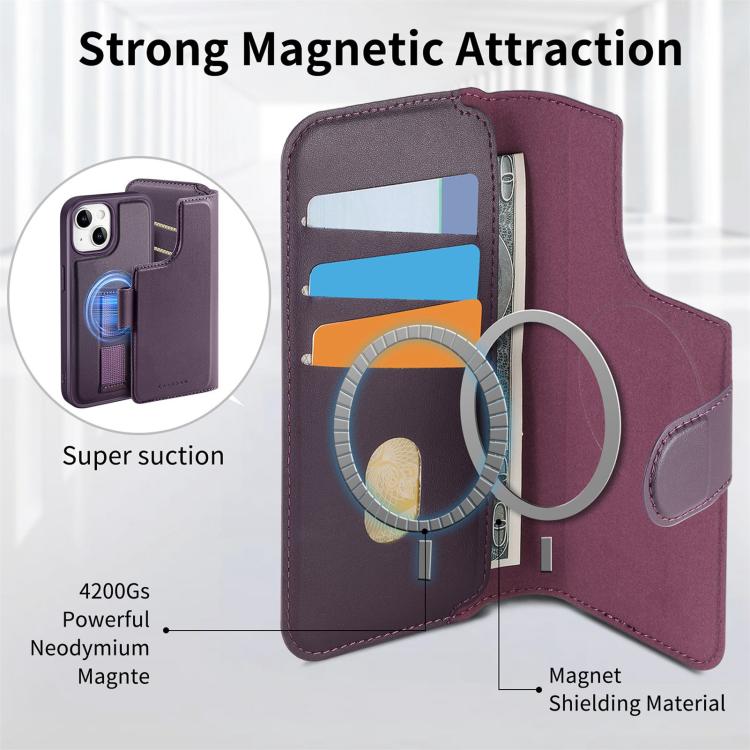 For iPhone 14 / 13 CaseNeo Finger Grip Strap MagSafe Leather Phone Case(Purple) - iPhone 14 Cases by CaseNeo | Online Shopping UK | buy2fix