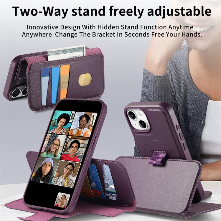 For iPhone 14 / 13 CaseNeo Finger Grip Strap MagSafe Leather Phone Case(Purple) - iPhone 14 Cases by CaseNeo | Online Shopping UK | buy2fix