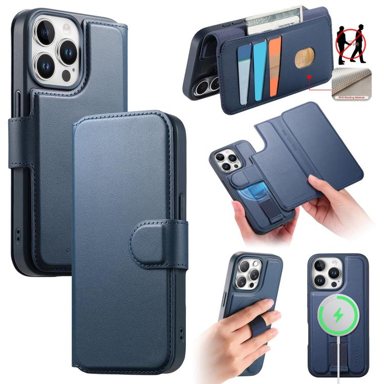 For iPhone 14 Pro CaseNeo Finger Grip Strap MagSafe Leather Phone Case(Blue) - iPhone 14 Pro Cases by CaseNeo | Online Shopping UK | buy2fix