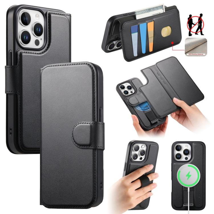 For iPhone 14 Pro Max CaseNeo Finger Grip Strap MagSafe Leather Phone Case(Black) - iPhone 14 Pro Max Cases by CaseNeo | Online Shopping UK | buy2fix