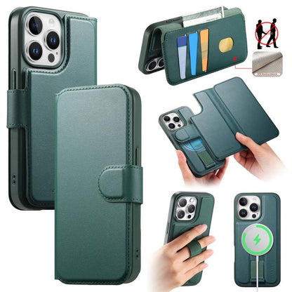 For iPhone 14 Pro Max CaseNeo Finger Grip Strap MagSafe Leather Phone Case(Green) - iPhone 14 Pro Max Cases by CaseNeo | Online Shopping UK | buy2fix