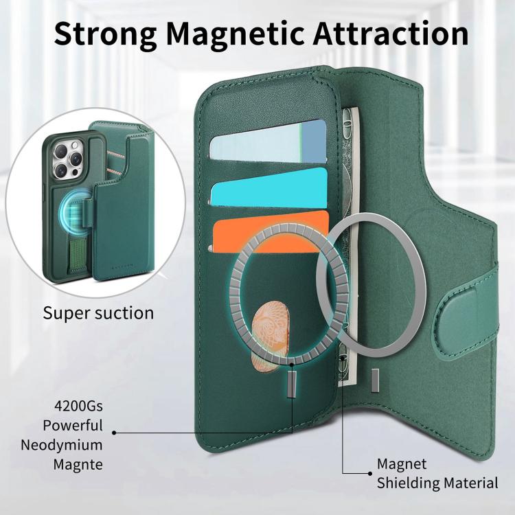 For iPhone 14 Pro Max CaseNeo Finger Grip Strap MagSafe Leather Phone Case(Green) - iPhone 14 Pro Max Cases by CaseNeo | Online Shopping UK | buy2fix