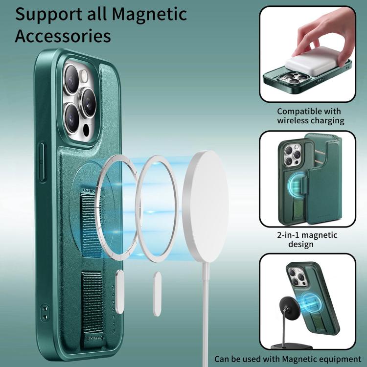 For iPhone 13 Pro Max CaseNeo Finger Grip Strap MagSafe Leather Phone Case(Green) - iPhone 13 Pro Max Cases by CaseNeo | Online Shopping UK | buy2fix