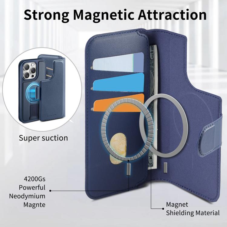 For iPhone 13 Pro Max CaseNeo Finger Grip Strap MagSafe Leather Phone Case(Blue) - iPhone 13 Pro Max Cases by CaseNeo | Online Shopping UK | buy2fix