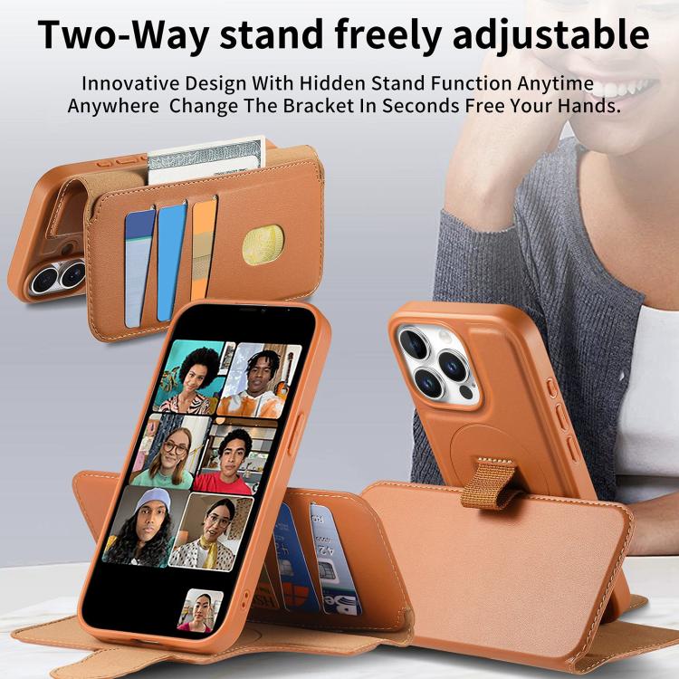For iPhone 13 Pro CaseNeo Finger Grip Strap MagSafe Leather Phone Case(Brown) - iPhone 13 Pro Cases by CaseNeo | Online Shopping UK | buy2fix