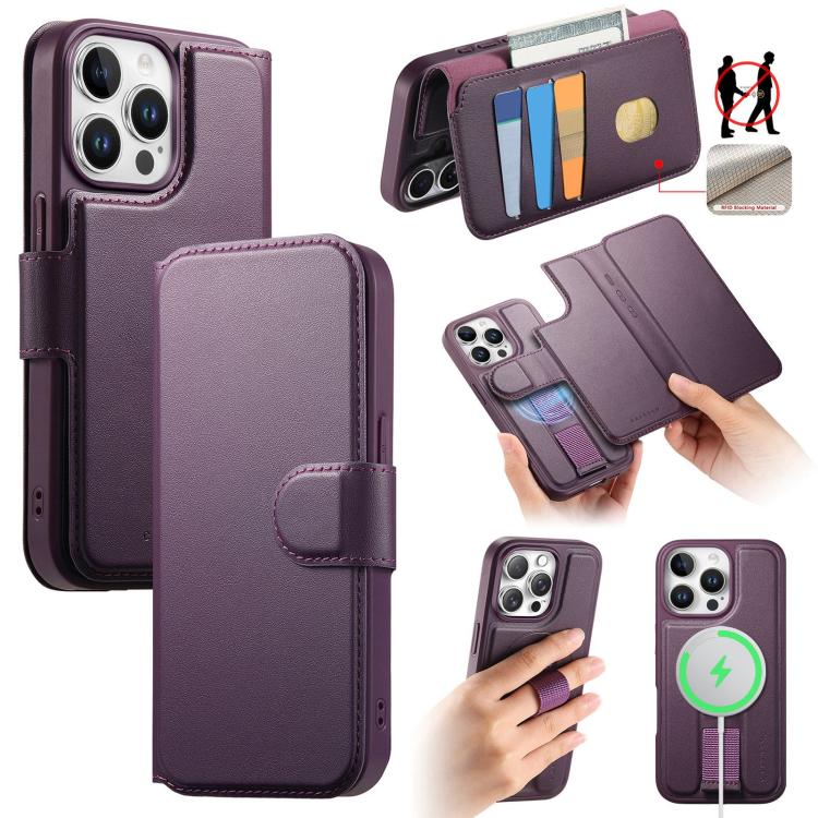 For iPhone 13 Pro CaseNeo Finger Grip Strap MagSafe Leather Phone Case(Purple) - iPhone 13 Pro Cases by CaseNeo | Online Shopping UK | buy2fix