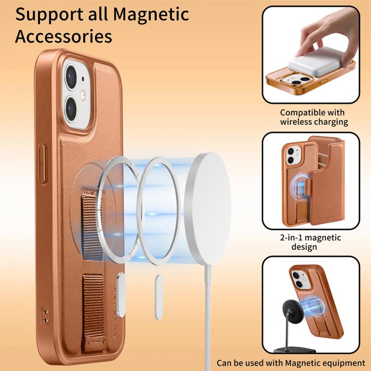 For iPhone 12 / 12 Pro CaseNeo Finger Grip Strap MagSafe Leather Phone Case(Brown) - iPhone 12 / 12 Pro Cases by CaseNeo | Online Shopping UK | buy2fix