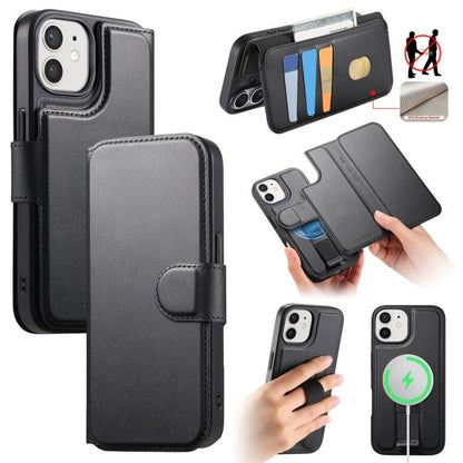 For iPhone 12 / 12 Pro CaseNeo Finger Grip Strap MagSafe Leather Phone Case(Black) - iPhone 12 / 12 Pro Cases by CaseNeo | Online Shopping UK | buy2fix