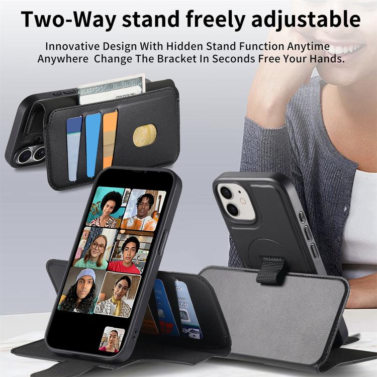For iPhone 12 / 12 Pro CaseNeo Finger Grip Strap MagSafe Leather Phone Case(Black) - iPhone 12 / 12 Pro Cases by CaseNeo | Online Shopping UK | buy2fix