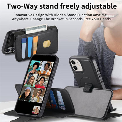 For iPhone 12 / 12 Pro CaseNeo Finger Grip Strap MagSafe Leather Phone Case(Black) - iPhone 12 / 12 Pro Cases by CaseNeo | Online Shopping UK | buy2fix