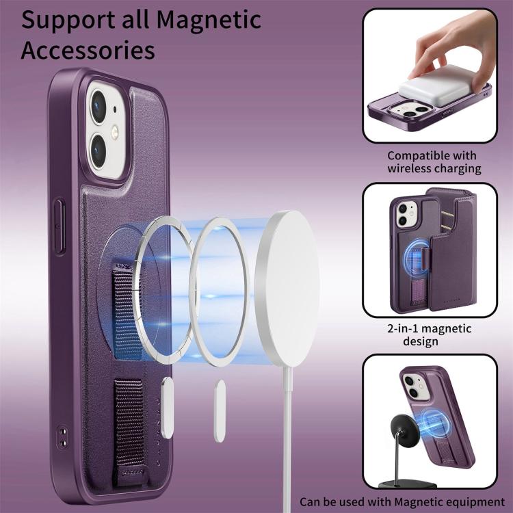 For iPhone 12 / 12 Pro CaseNeo Finger Grip Strap MagSafe Leather Phone Case(Purple) - iPhone 12 / 12 Pro Cases by CaseNeo | Online Shopping UK | buy2fix
