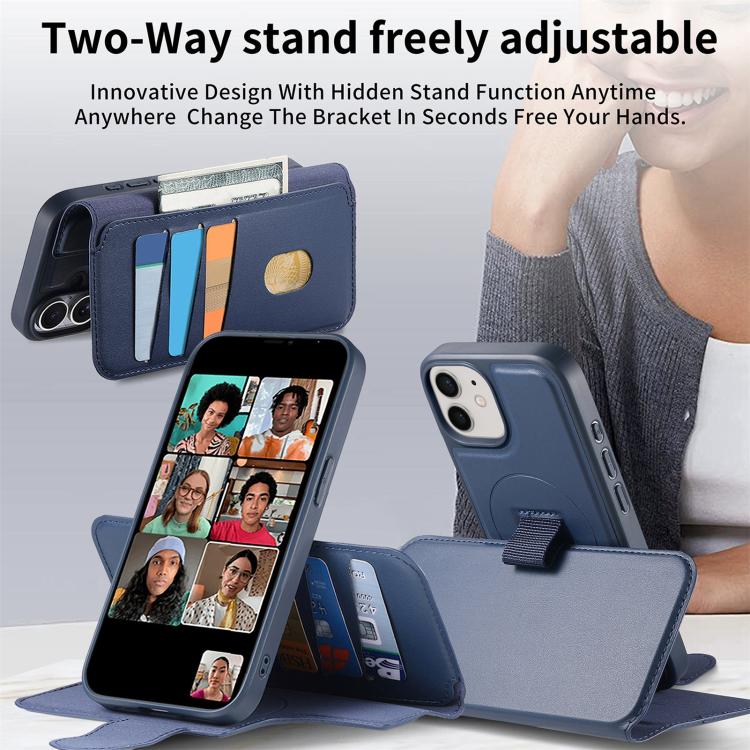 For iPhone 12 / 12 Pro CaseNeo Finger Grip Strap MagSafe Leather Phone Case(Blue) - iPhone 12 / 12 Pro Cases by CaseNeo | Online Shopping UK | buy2fix