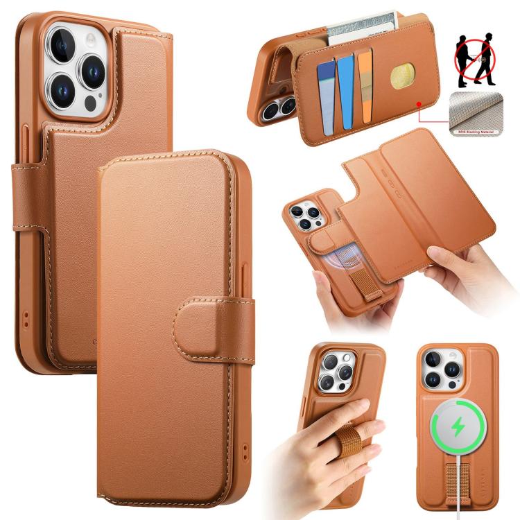 For iPhone 12 Pro Max CaseNeo Finger Grip Strap MagSafe Leather Phone Case(Brown) - More iPhone Cases by CaseNeo | Online Shopping UK | buy2fix