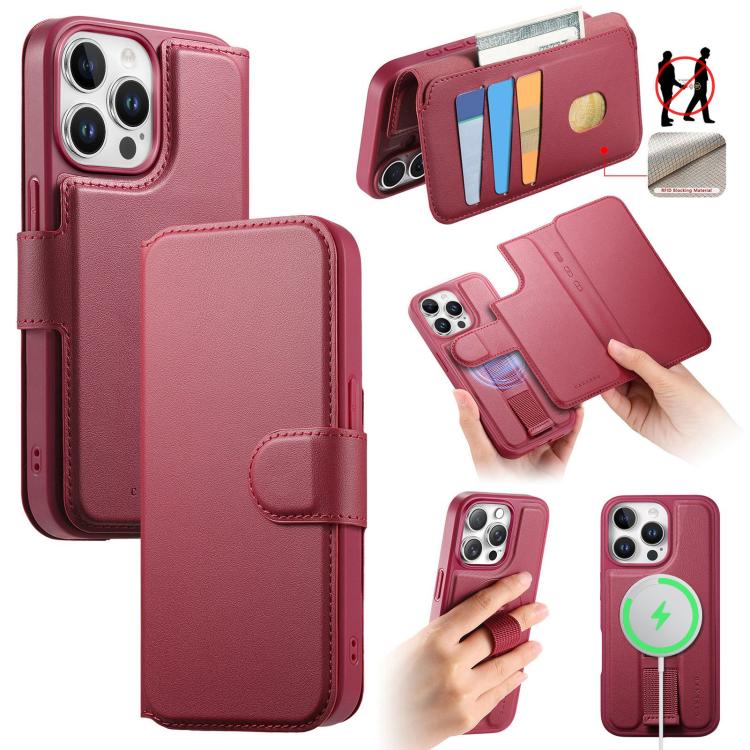 For iPhone 12 Pro Max CaseNeo Finger Grip Strap MagSafe Leather Phone Case(Red) - More iPhone Cases by CaseNeo | Online Shopping UK | buy2fix