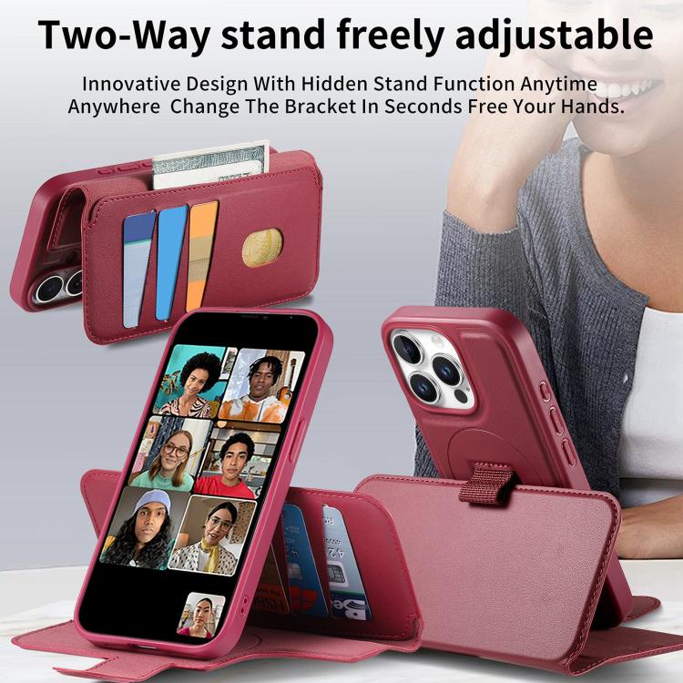 For iPhone 12 Pro Max CaseNeo Finger Grip Strap MagSafe Leather Phone Case(Red) - More iPhone Cases by CaseNeo | Online Shopping UK | buy2fix