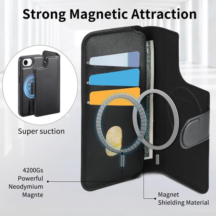 For iPhone 16e CaseNeo Finger Grip Strap MagSafe Leather Phone Case(Black) - iPhone 16e Cases by CaseNeo | Online Shopping UK | buy2fix