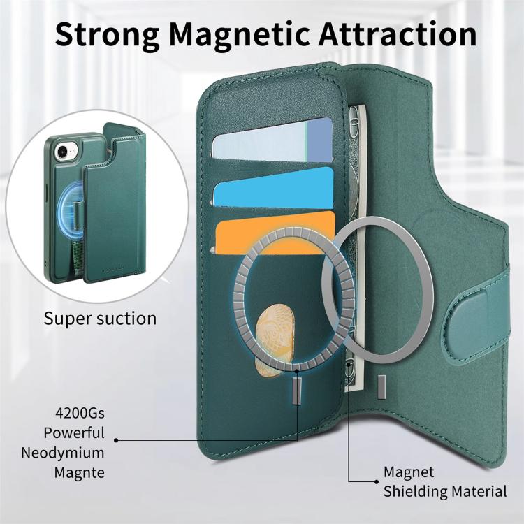 For iPhone 16e CaseNeo Finger Grip Strap MagSafe Leather Phone Case(Green) - iPhone 16e Cases by CaseNeo | Online Shopping UK | buy2fix