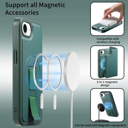 For iPhone 16e CaseNeo Finger Grip Strap MagSafe Leather Phone Case(Green) - iPhone 16e Cases by CaseNeo | Online Shopping UK | buy2fix