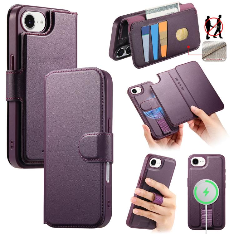 For iPhone 16e CaseNeo Finger Grip Strap MagSafe Leather Phone Case(Purple) - iPhone 16e Cases by CaseNeo | Online Shopping UK | buy2fix