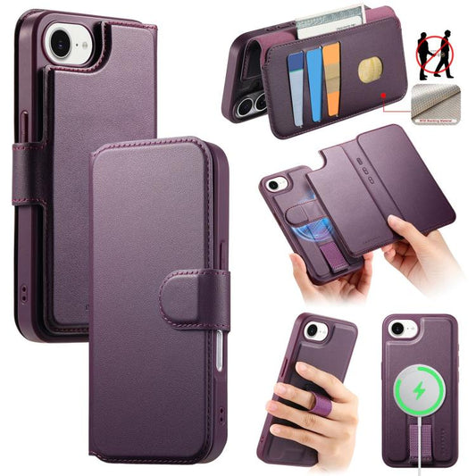 For iPhone 16e CaseNeo Finger Grip Strap MagSafe Leather Phone Case(Purple) - iPhone 16e Cases by CaseNeo | Online Shopping UK | buy2fix