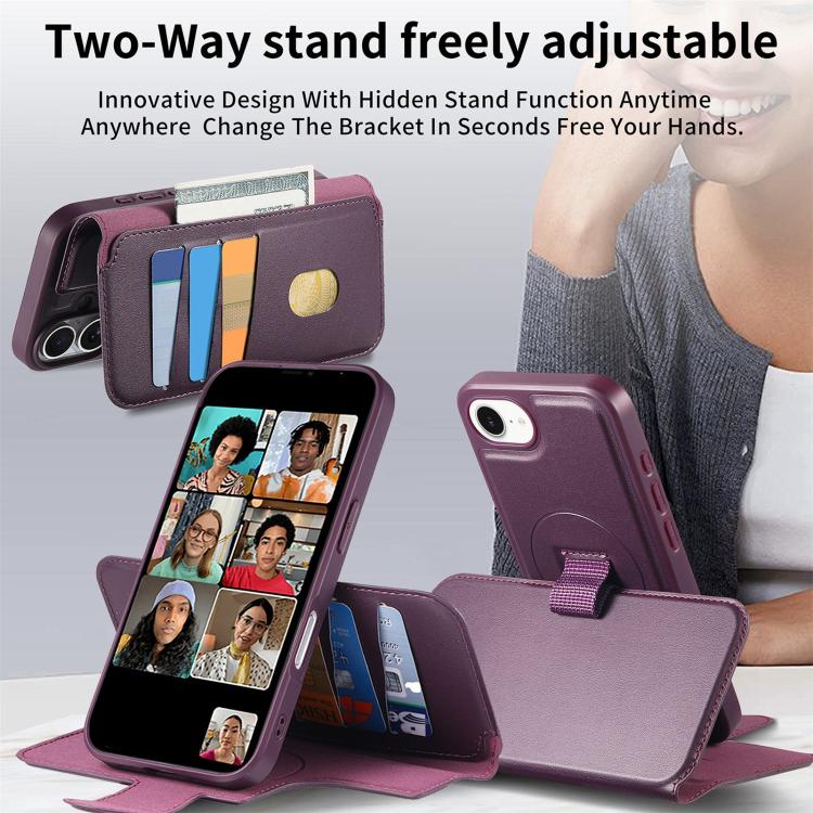 For iPhone 16e CaseNeo Finger Grip Strap MagSafe Leather Phone Case(Purple) - iPhone 16e Cases by CaseNeo | Online Shopping UK | buy2fix