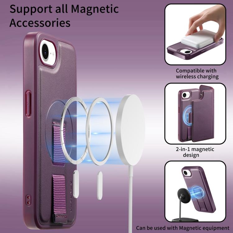 For iPhone 16e CaseNeo Finger Grip Strap MagSafe Leather Phone Case(Purple) - iPhone 16e Cases by CaseNeo | Online Shopping UK | buy2fix