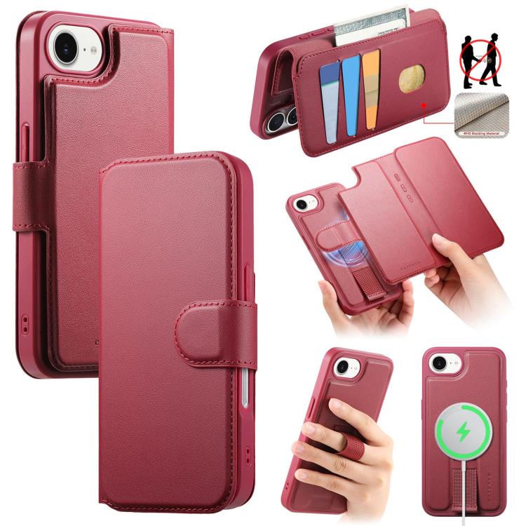 For iPhone 16e CaseNeo Finger Grip Strap MagSafe Leather Phone Case(Red) - iPhone 16e Cases by CaseNeo | Online Shopping UK | buy2fix