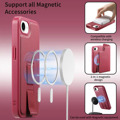 For iPhone 16e CaseNeo Finger Grip Strap MagSafe Leather Phone Case(Red) - iPhone 16e Cases by CaseNeo | Online Shopping UK | buy2fix