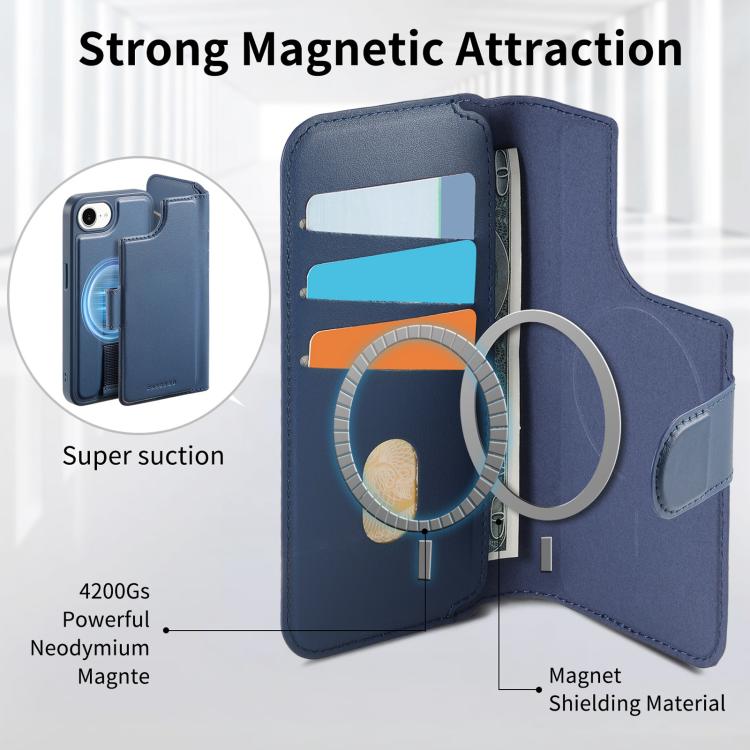 For iPhone 16e CaseNeo Finger Grip Strap MagSafe Leather Phone Case(Blue) - iPhone 16e Cases by CaseNeo | Online Shopping UK | buy2fix