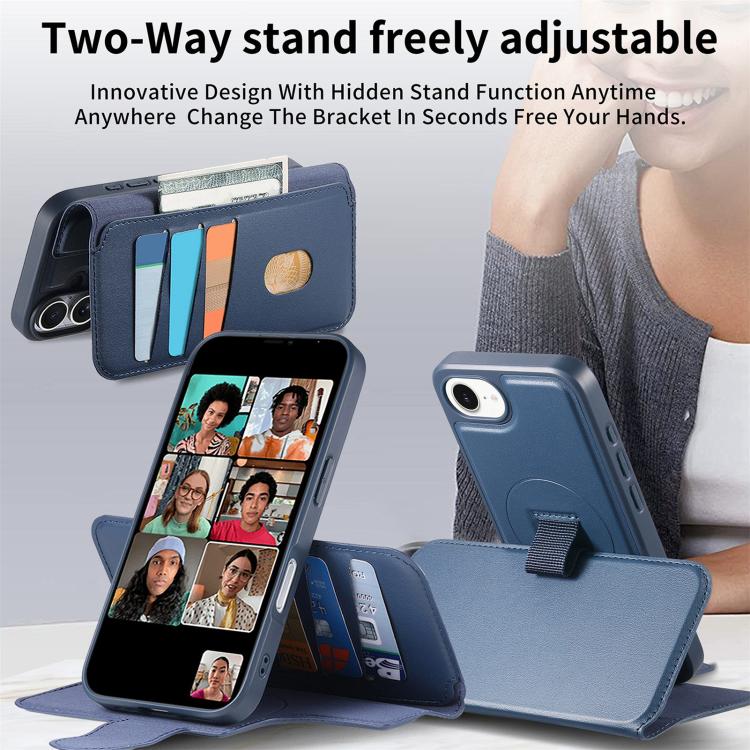 For iPhone 16e CaseNeo Finger Grip Strap MagSafe Leather Phone Case(Blue) - iPhone 16e Cases by CaseNeo | Online Shopping UK | buy2fix