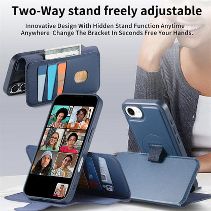 For iPhone 16e CaseNeo Finger Grip Strap MagSafe Leather Phone Case(Blue) - iPhone 16e Cases by CaseNeo | Online Shopping UK | buy2fix