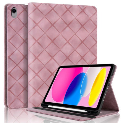 For iPad 11th 2025 / 10th 2022 Rhombus Embossed Leather Smart Tablet Case(Pink) - iPad 2025 / 2022 Cases by buy2fix | Online Shopping UK | buy2fix