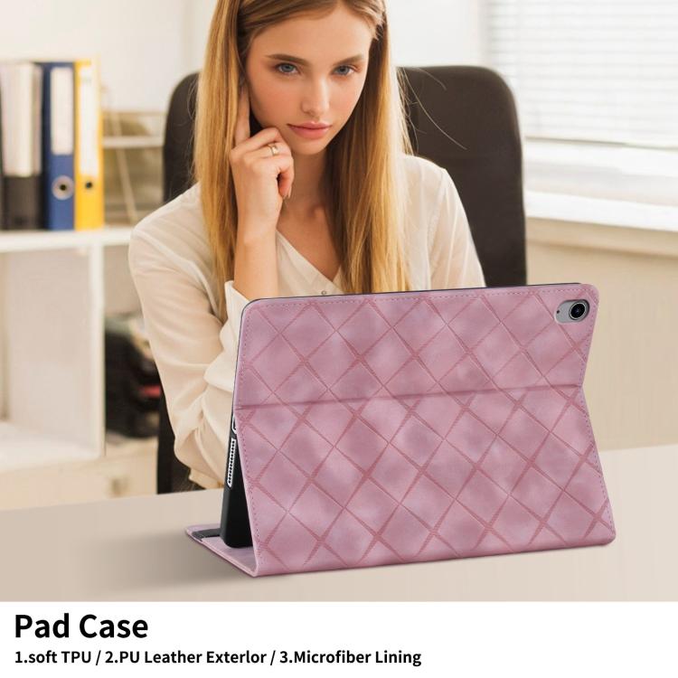 For iPad 11th 2025 / 10th 2022 Rhombus Embossed Leather Smart Tablet Case(Pink) - iPad 2025 / 2022 Cases by buy2fix | Online Shopping UK | buy2fix