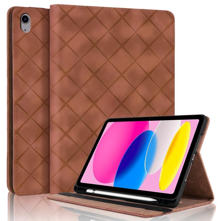 For iPad 11th 2025 / 10th 2022 Rhombus Embossed Leather Smart Tablet Case(Brown) - iPad 2025 / 2022 Cases by buy2fix | Online Shopping UK | buy2fix