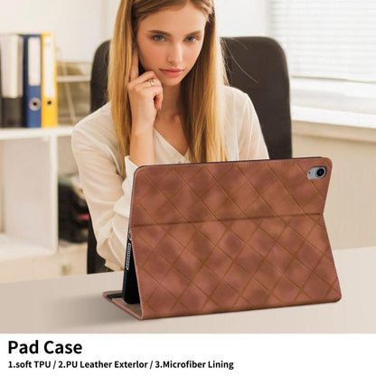 For iPad 11th 2025 / 10th 2022 Rhombus Embossed Leather Smart Tablet Case(Brown) - iPad 2025 / 2022 Cases by buy2fix | Online Shopping UK | buy2fix