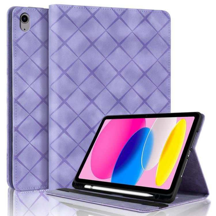 For iPad 11th 2025 / 10th 2022 Rhombus Embossed Leather Smart Tablet Case(Purple) - iPad 2025 / 2022 Cases by buy2fix | Online Shopping UK | buy2fix