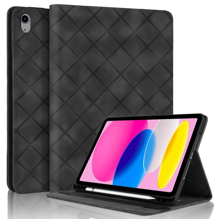 For iPad 11th 2025 / 10th 2022 Rhombus Embossed Leather Smart Tablet Case(Black) - iPad 2025 / 2022 Cases by buy2fix | Online Shopping UK | buy2fix