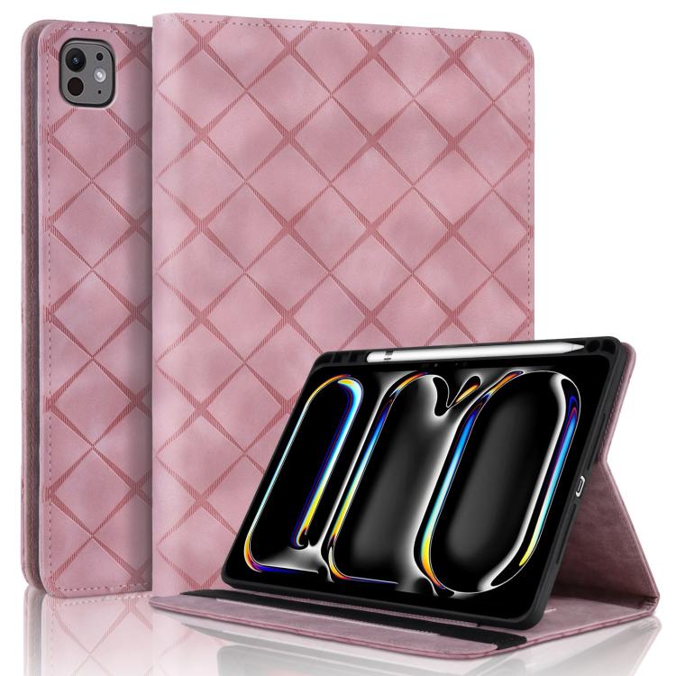 For iPad Pro 13 2024 Rhombus Embossed Leather Smart Tablet Case(Pink) - iPad Pro 13 2024 Cases by buy2fix | Online Shopping UK | buy2fix