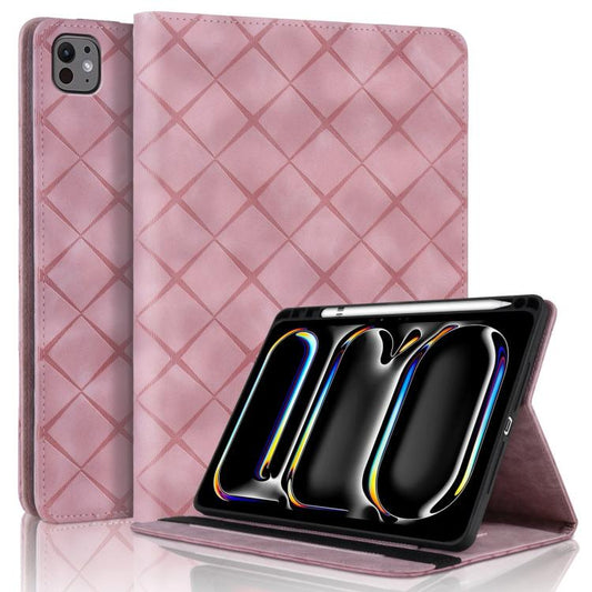 For iPad Pro 13 2024 Rhombus Embossed Leather Smart Tablet Case(Pink) - iPad Pro 13 2024 Cases by buy2fix | Online Shopping UK | buy2fix