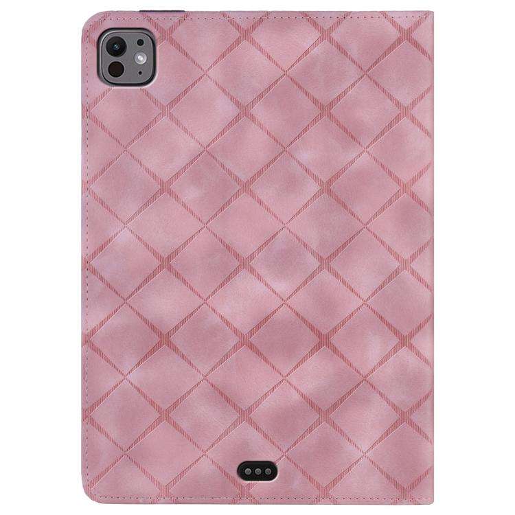 For iPad Pro 13 2024 Rhombus Embossed Leather Smart Tablet Case(Pink) - iPad Pro 13 2024 Cases by buy2fix | Online Shopping UK | buy2fix