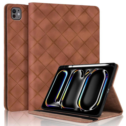 For iPad Pro 13 2024 Rhombus Embossed Leather Smart Tablet Case(Brown) - iPad Pro 13 2024 Cases by buy2fix | Online Shopping UK | buy2fix