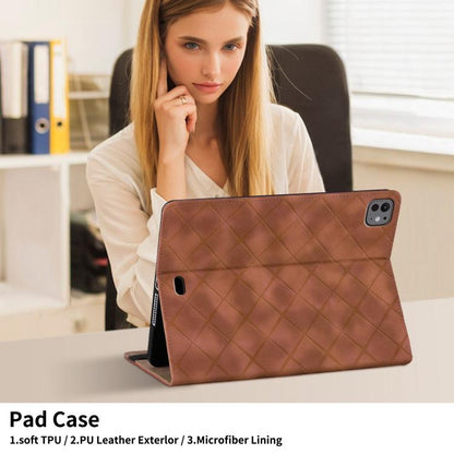 For iPad Pro 13 2024 Rhombus Embossed Leather Smart Tablet Case(Brown) - iPad Pro 13 2024 Cases by buy2fix | Online Shopping UK | buy2fix