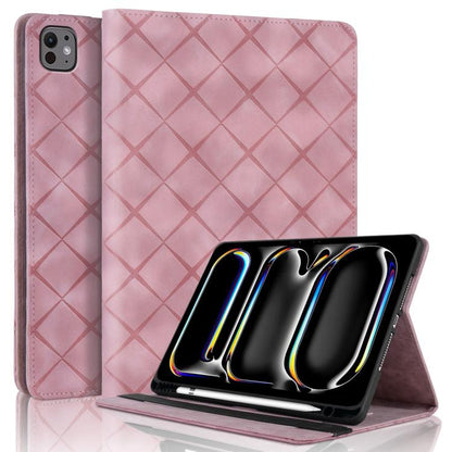 For iPad Air 13 2025 / 2024 / Pro 12.9 Rhombus Embossed Leather Smart Tablet Case(Pink) - iPad Air 13 2025 / 2024 Cases by buy2fix | Online Shopping UK | buy2fix