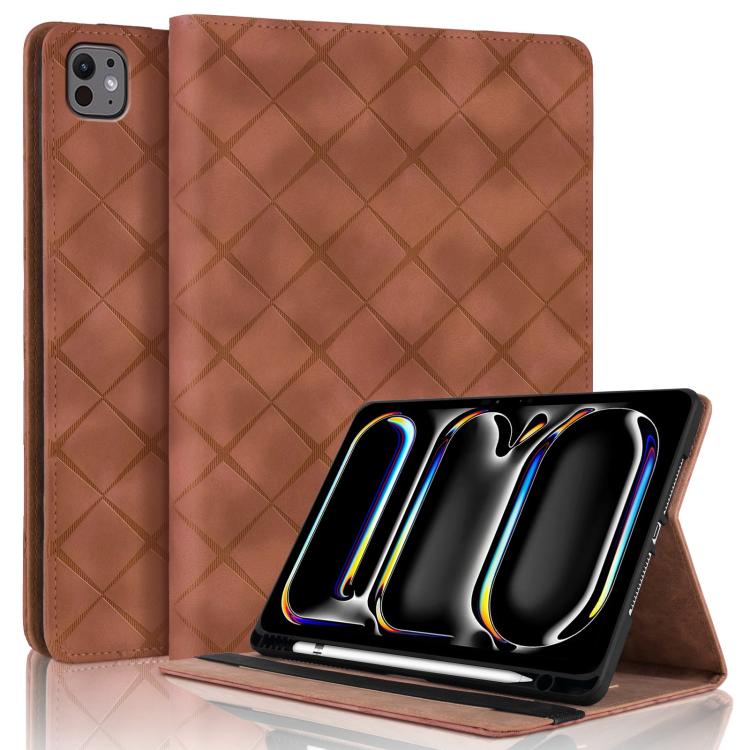For iPad Air 13 2025 / 2024 / Pro 12.9 Rhombus Embossed Leather Smart Tablet Case(Brown) - iPad Air 13 2025 / 2024 Cases by buy2fix | Online Shopping UK | buy2fix