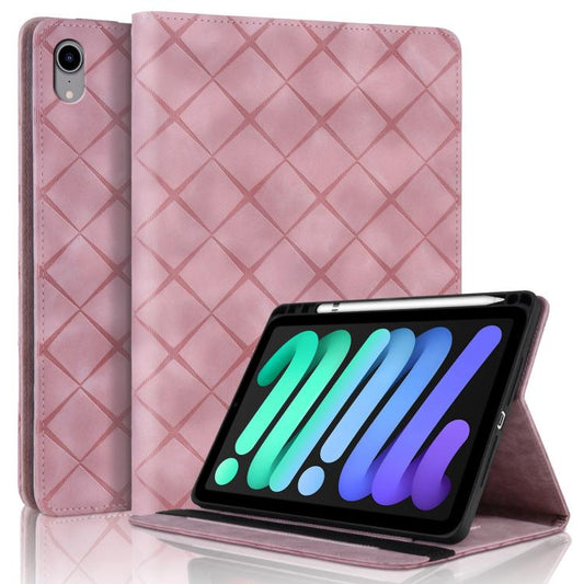 For iPad mini 6 / mini 2024 Rhombus Embossed Leather Smart Tablet Case(Pink) - iPad mini 2024 Cases by buy2fix | Online Shopping UK | buy2fix
